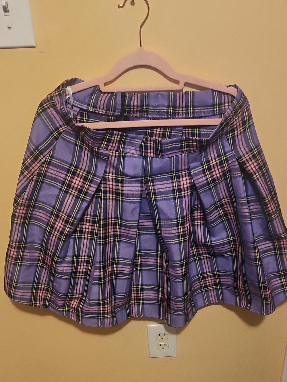 Purple Plaid Pleated Skirt